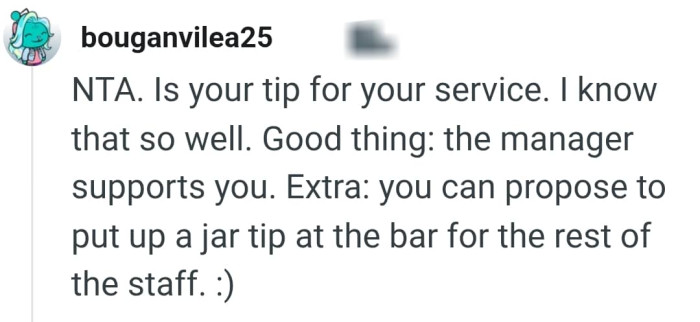 Putting up a tip jar at the bar