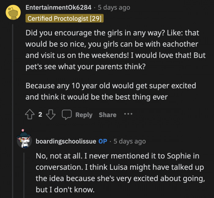 The Conversation About How Amazing It Is to Attend School Together Was Between the Two Young Girls. OP Was Not a Part of That.