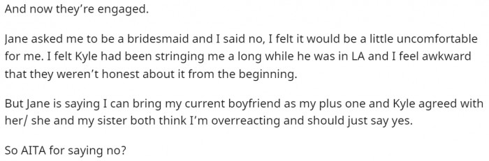 Here's the ending of when she was asked to be a bridesmaid and her response to that.