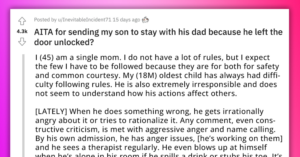 Redditor Sends Her Son To Stay With Father Because He Left The Front Door Open, Causing Their Cat To Get Out