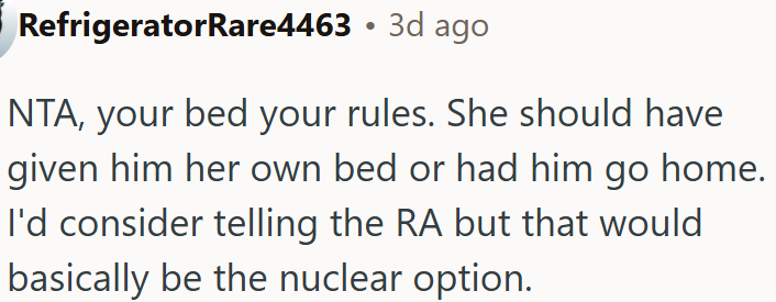 OP's bed, OP's rules.