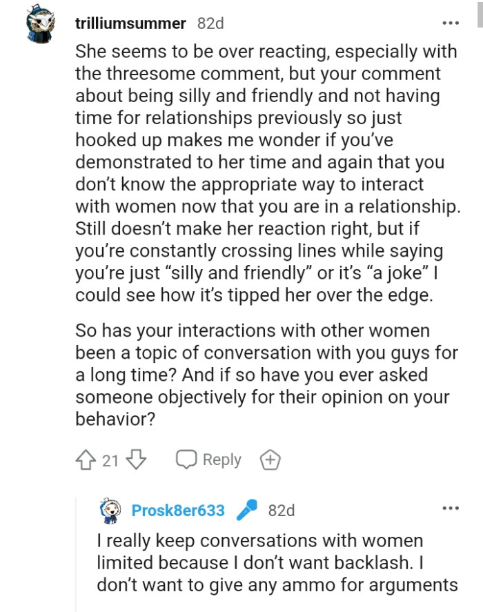 The appropriate way to interact with women now that he's in a relationship