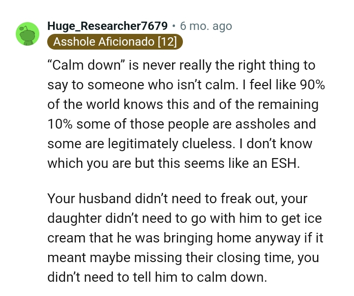 OP's husband didn't need to freak out