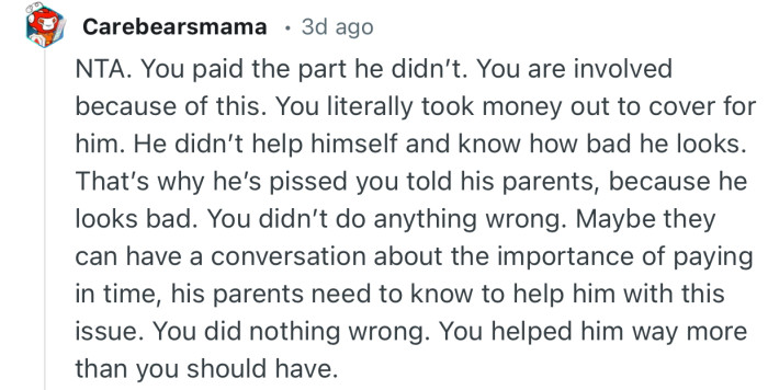 “You did nothing wrong. You helped him way more than you should have.”