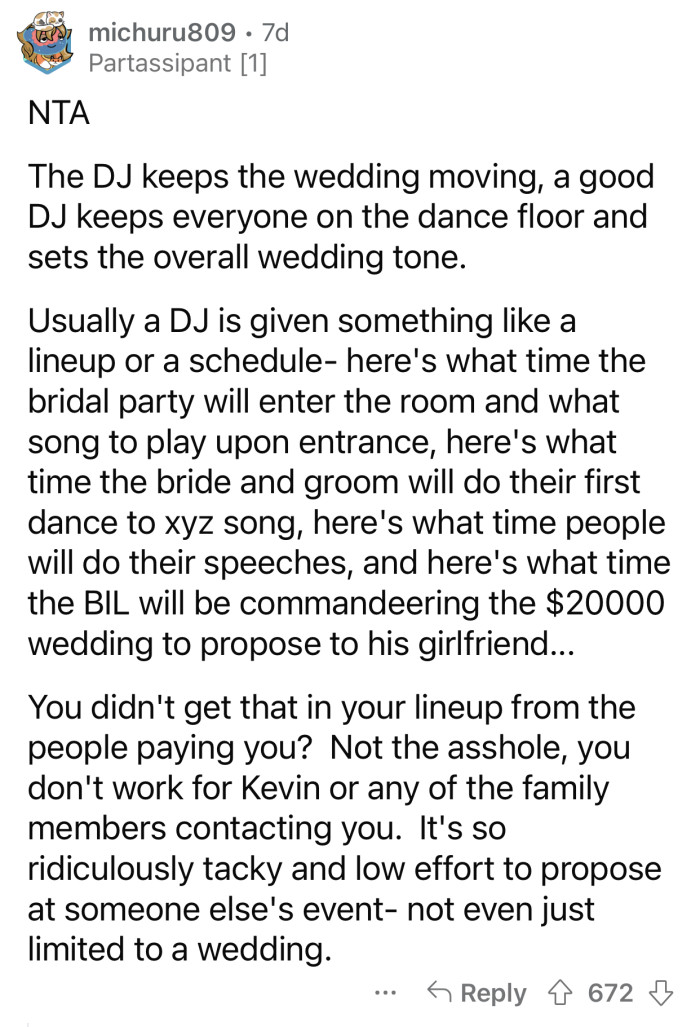 “It's so ridiculously tacky and low effort to propose at someone else's event...”
