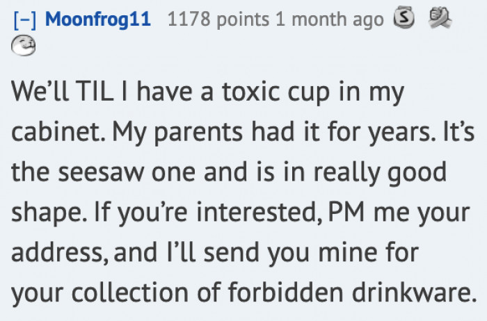 A fellow user wants to dispose of his cup by sending it to the original poster.