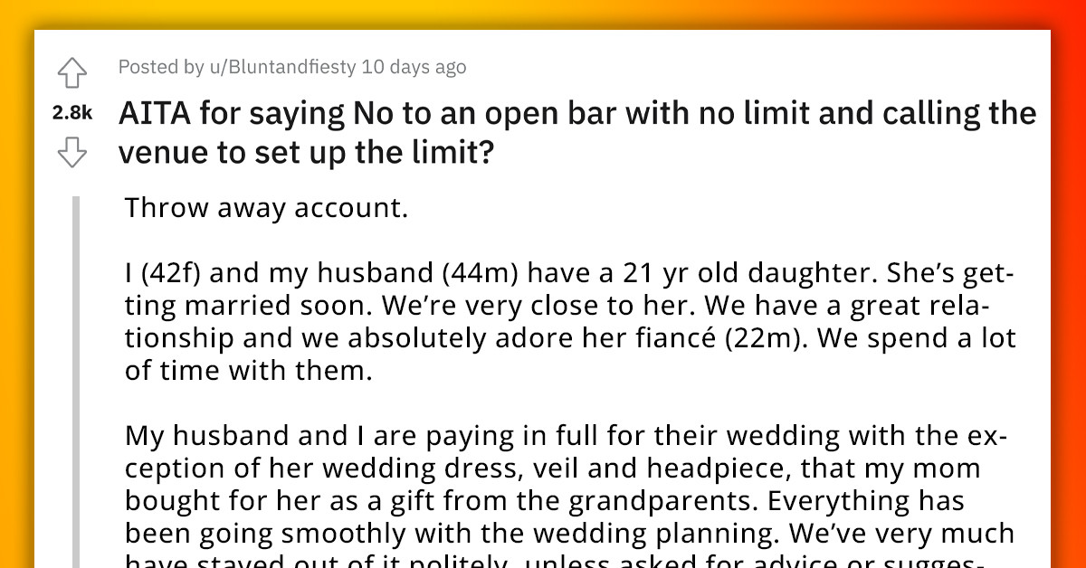 Trouble Arises As Couple Paying For Daughter's Entire Wedding Refuses Her And Her Fiancé's Wish To Have An Open Bar Wedding Reception