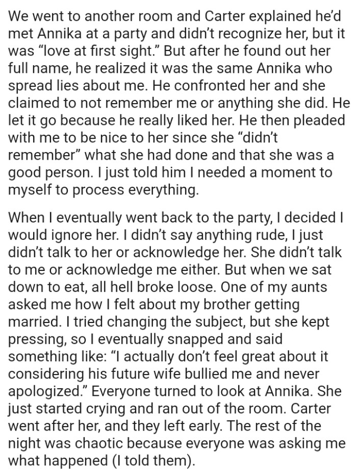 OP just told her brother that she needed a moment to herself to process everything