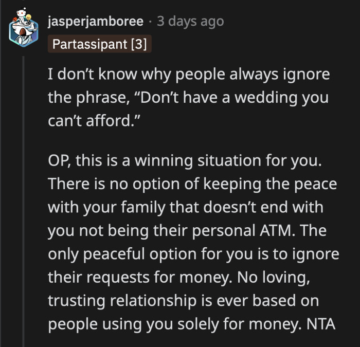 OP's value to them is tied to the amount she is willing to give. That's not what family is for.