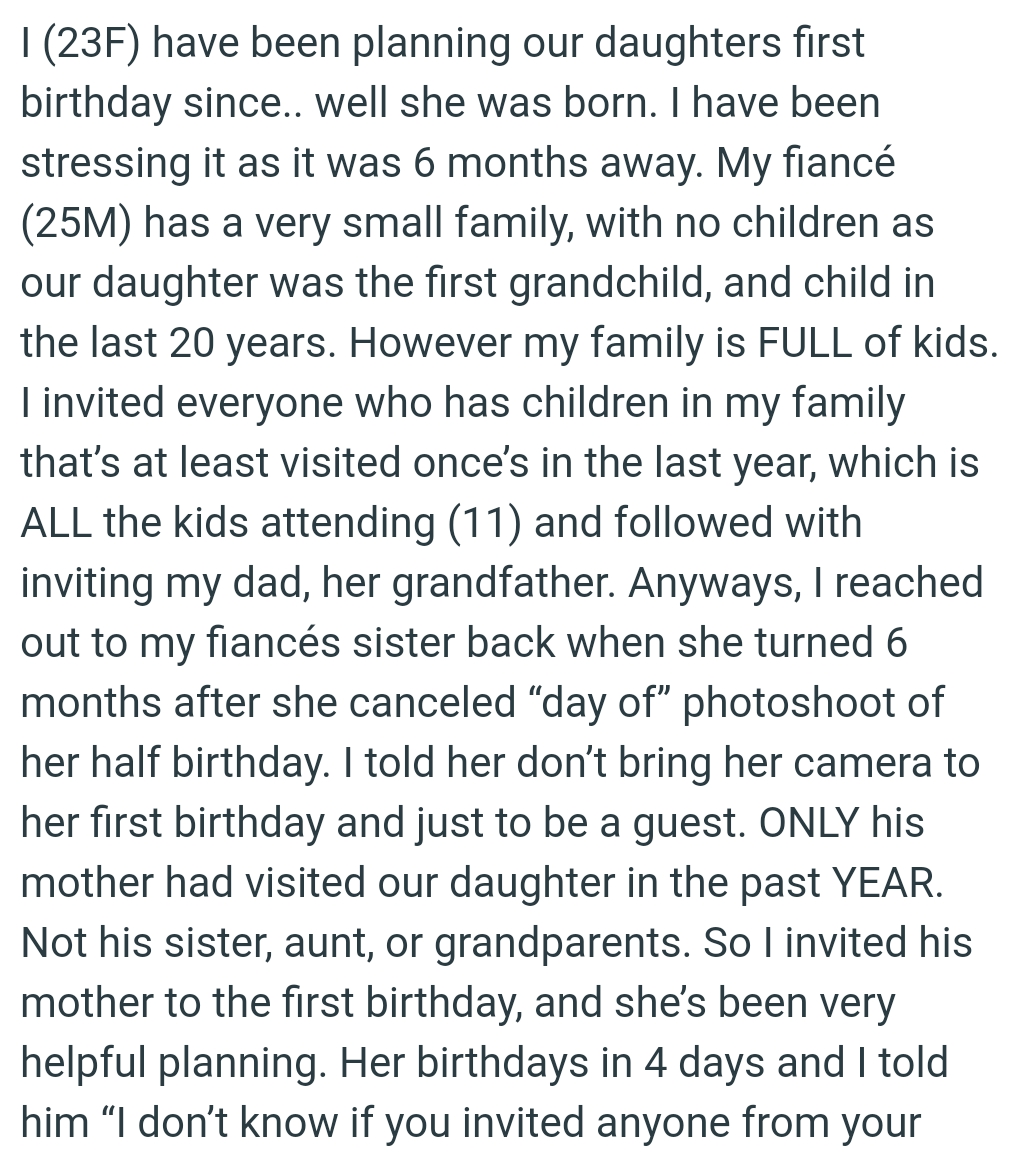 OP invited everyone who has children in her family to her baby's first birthday