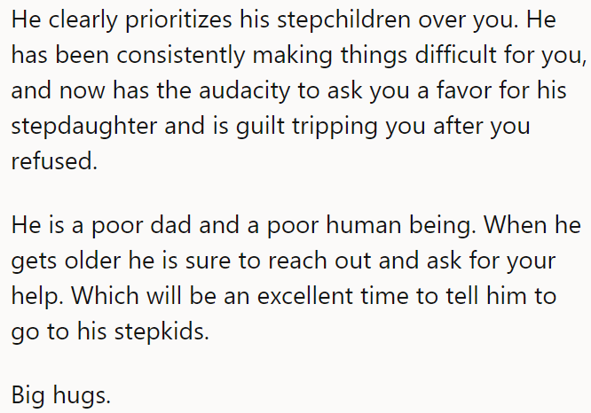 The OP's father is a poor dad and a poor human being