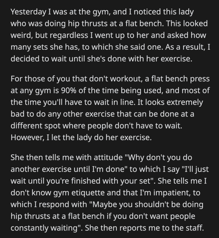 However, he was told that members can do any exercise using any of the machines