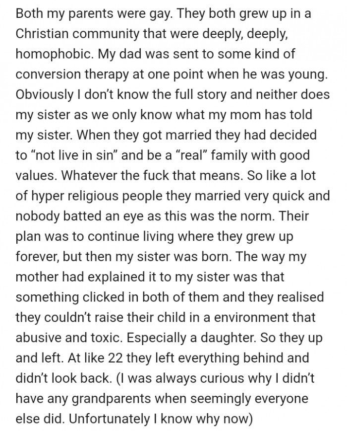 Both her parents were secretly gay.