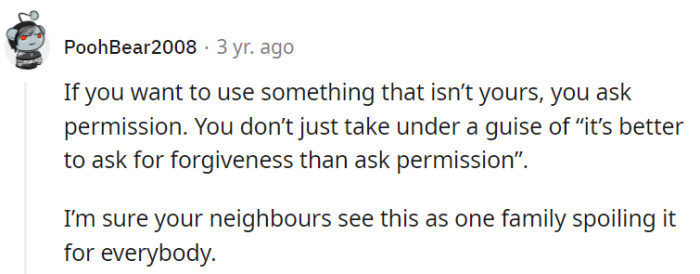 Respectful behavior means asking for permission, not using 