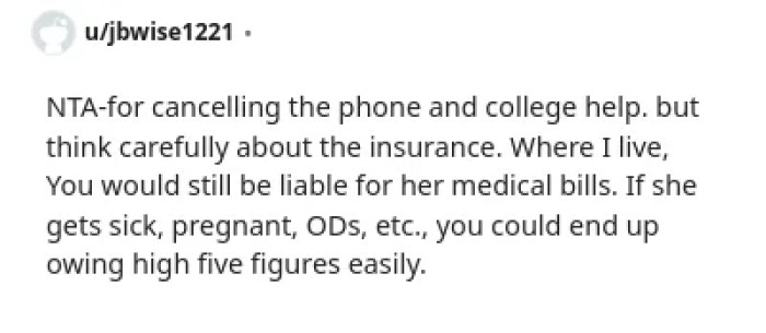 Canceling the phone and college help: NTA, but beware insurance liabilities