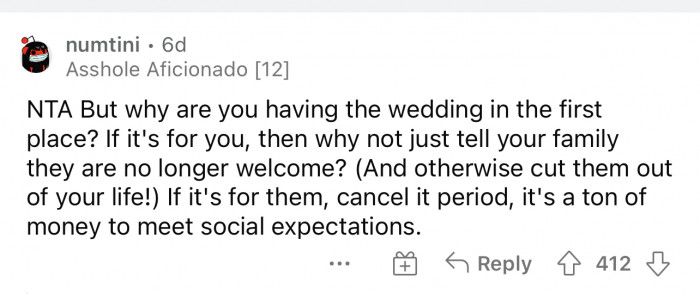This is so true. The wedding is for the couple only.