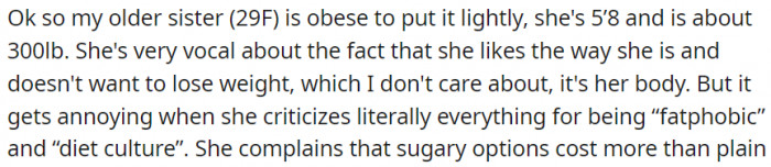 My older sister is obese