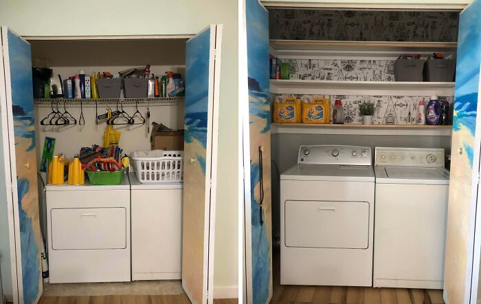 "Laundry Closet Pre & Post (With New Floors!)"