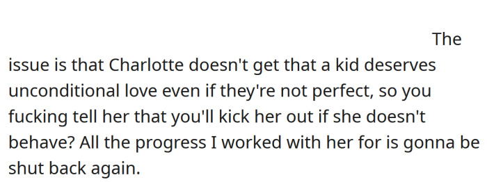 Charlotte had come such a long way, and the OP was worried she would shutdown again completely.