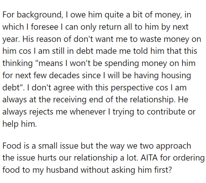 OP believes she owes her husband money