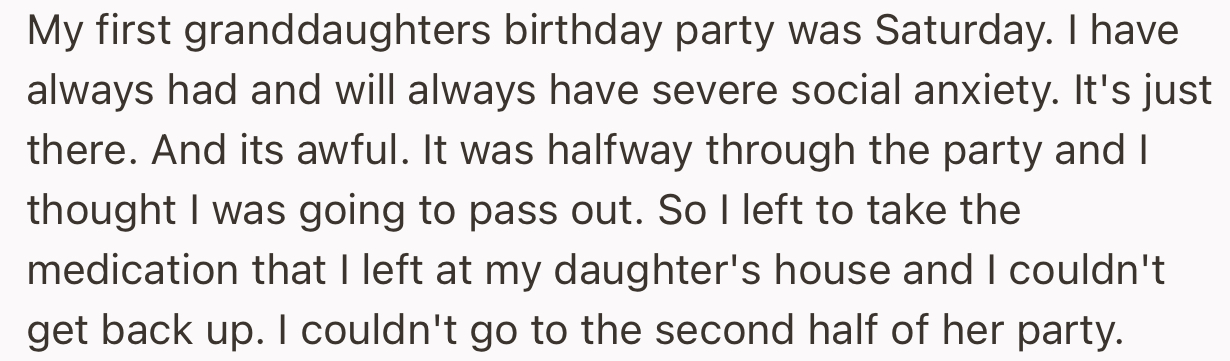 OP Has Been Dealing With Social Anxiety for Years, Making It Difficult for Her to Stay During Family Gatherings