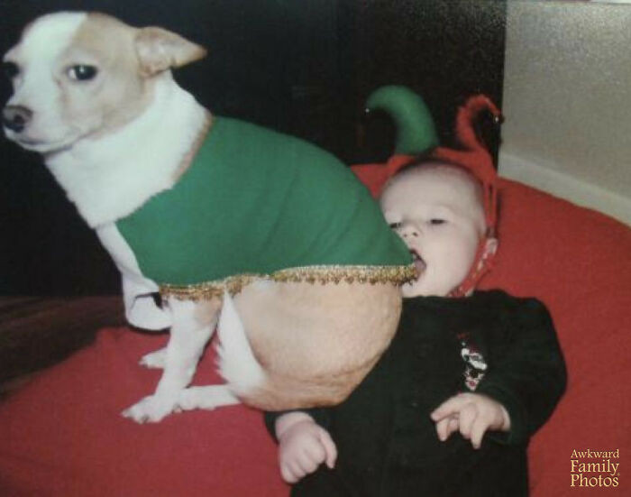 "Resentment At Its Finest… Not Sure If It’s From The Elf Costume Or For Us Bringing Home This Baby"