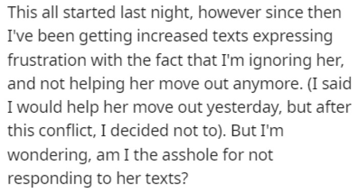 OP is now wondering if she's in the wrong for not replying to the roommate's texts