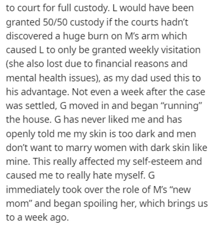 OP's New Stepmom Moved in as Soon as Her Ex-Stepmom Lost the Custody Battle to OP's Dad