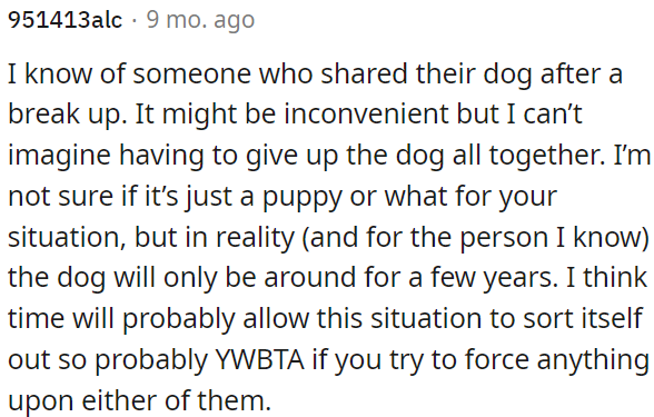 While it may be inconvenient, giving up the dog entirely seems harsh.