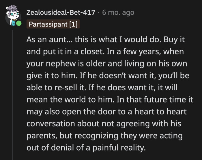 If OP is set on buying the set before it gets phased out, she can store it until her nephew moves out.