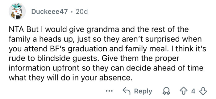 Give the rest of the family a heads up.