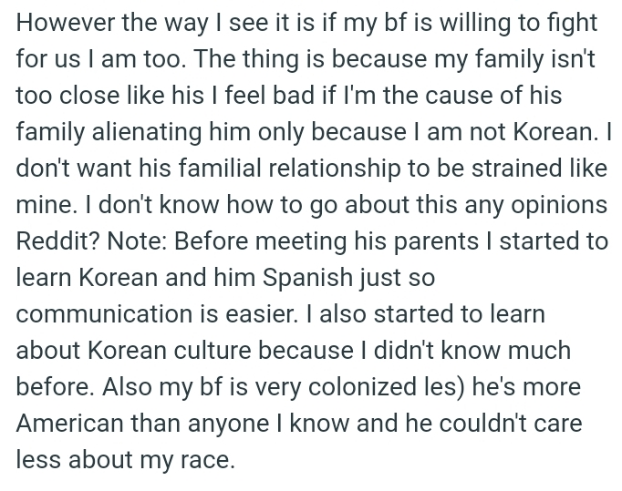 Before meeting his parents, the OP started to learn Korean and her boyfriend Spanish