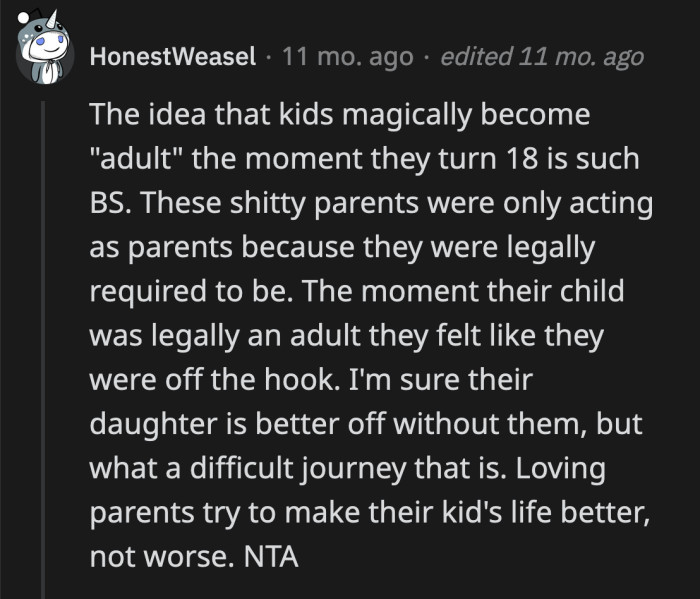 If they were such great parents to Lily for all those 18 years, then they should hold their heads high.