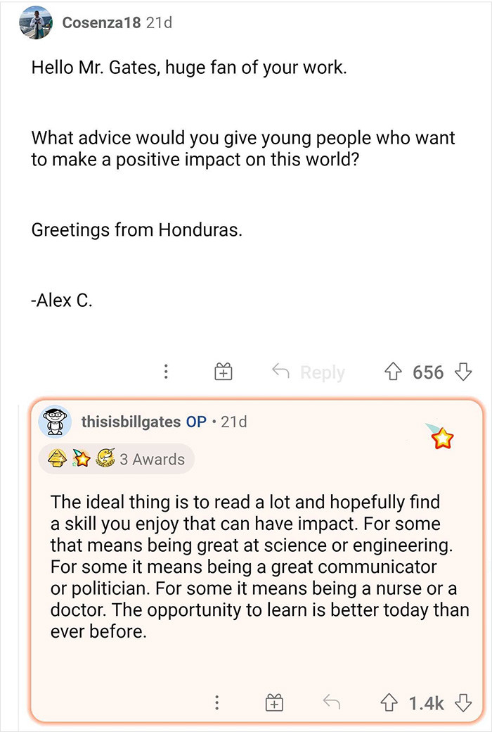 6. Gates' thoughts on making a positive impact on the world