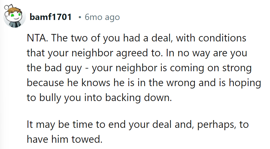 No bad guy here, just a dealbreaker. Time to tow the line, and maybe his car too.