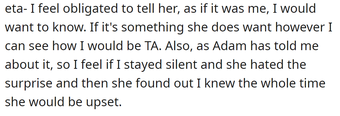 So, she is doubtful about what she should do and asks for advice: