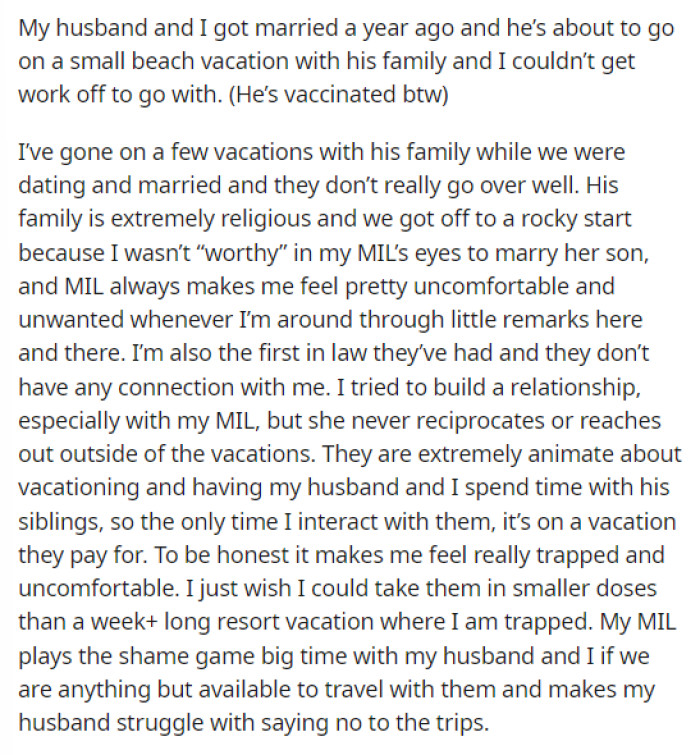 OP starts off her post by giving a little history and explaining her relationship with her in-laws.