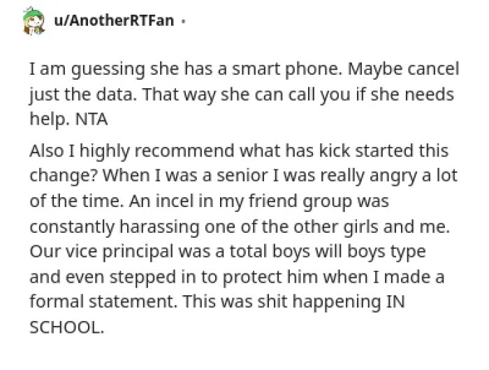 A concerned commenter advises the parent to reach out and support their daughter