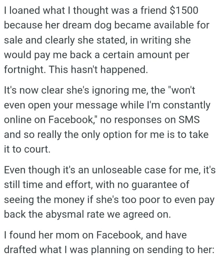 Read the full story in the OP's own words below