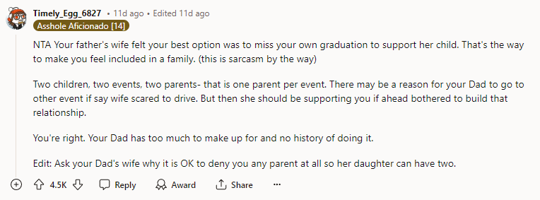 Two Children, Two Events, Two Parents - That Is One Parent Per Event.