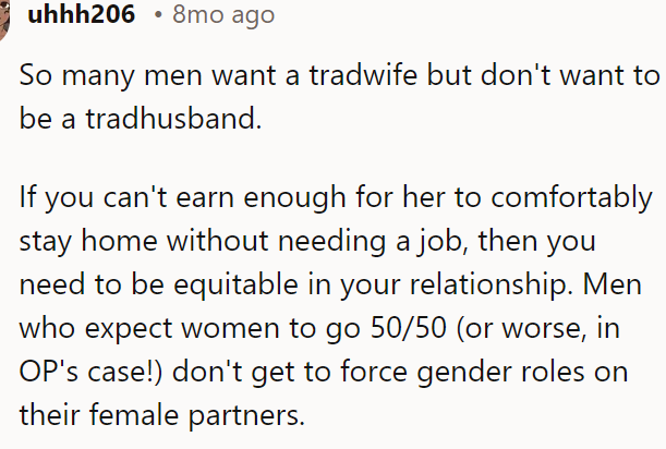 The husband needs to be equitable in their relationship