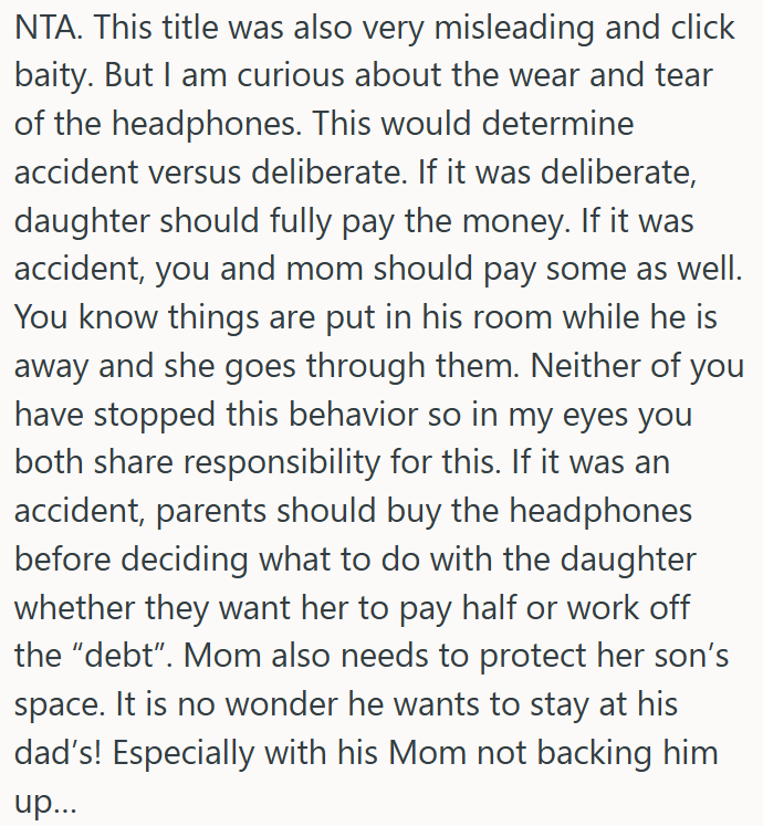 Parents Should Replace the Broken Headphones First and Then Decide If the Daughter Should Pay Part of the Cost.