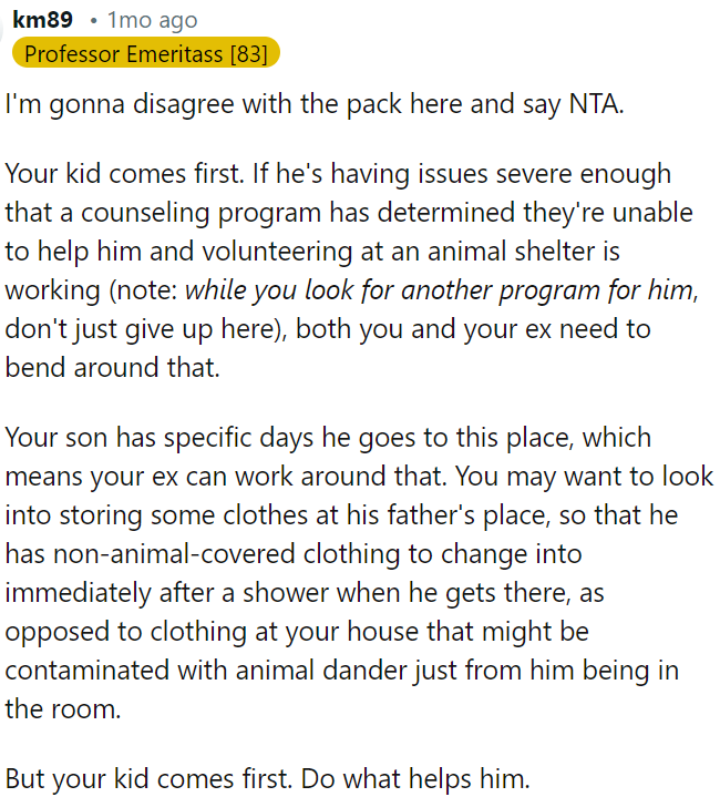 OP should prioritize her child's needs.