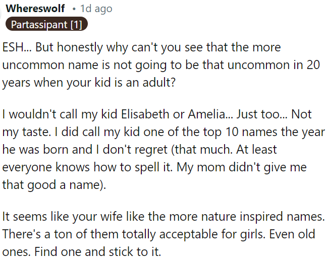 OP's wife seems to prefer nature-inspired names, so they need to find one that suits both of them.