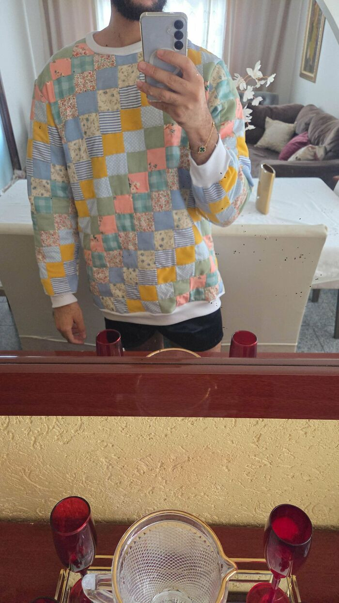 "Just Finished My Patchwork Sweater"