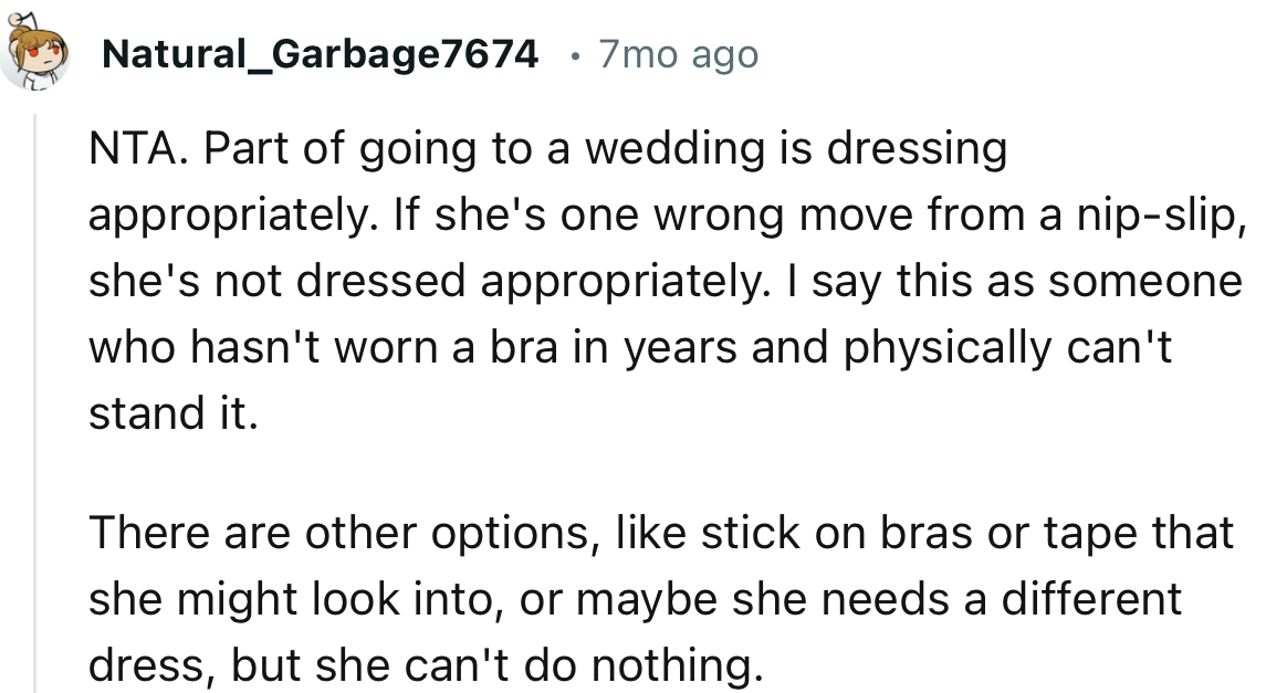 “NTA. Part of going to a wedding is dressing appropriately.”