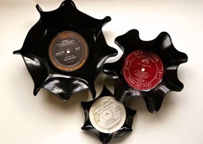 4. Repurpose old thrift store records into retro bowls using your oven.