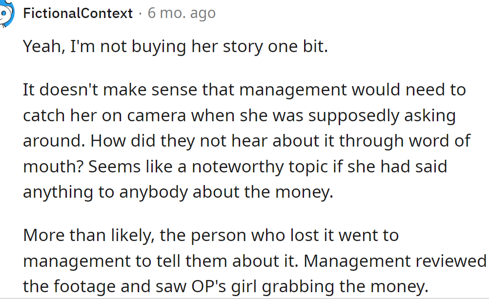 This is a more likely story than the girlfriend's one