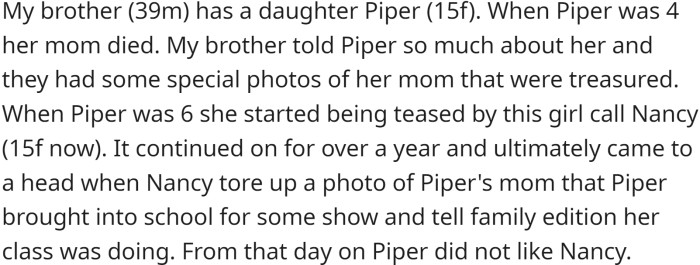 Her brother has a teen daughter. Her mom died when she was 4.