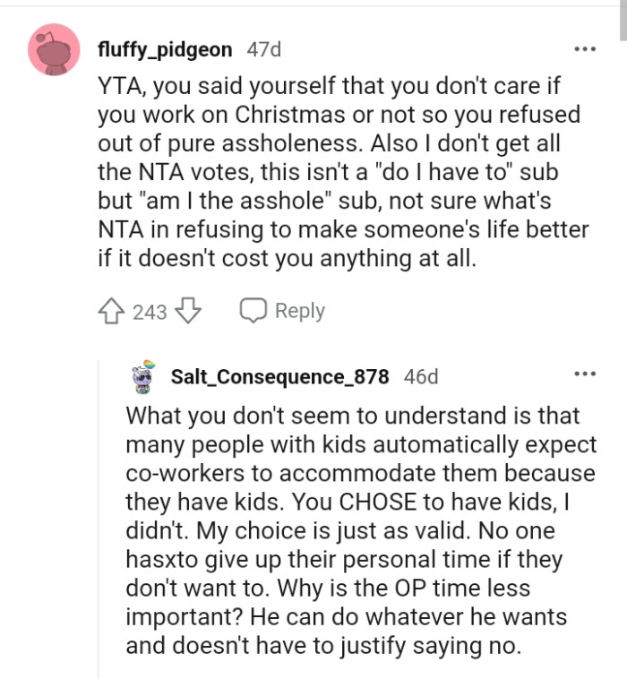 The OP says she doesn't care if she works on Christmas